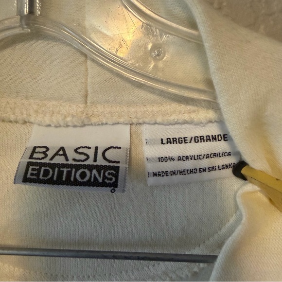 Basic Editions, Women’s Ivory Pockets Button Up V Neck Cardigan, Size L - Picture 3 of 6